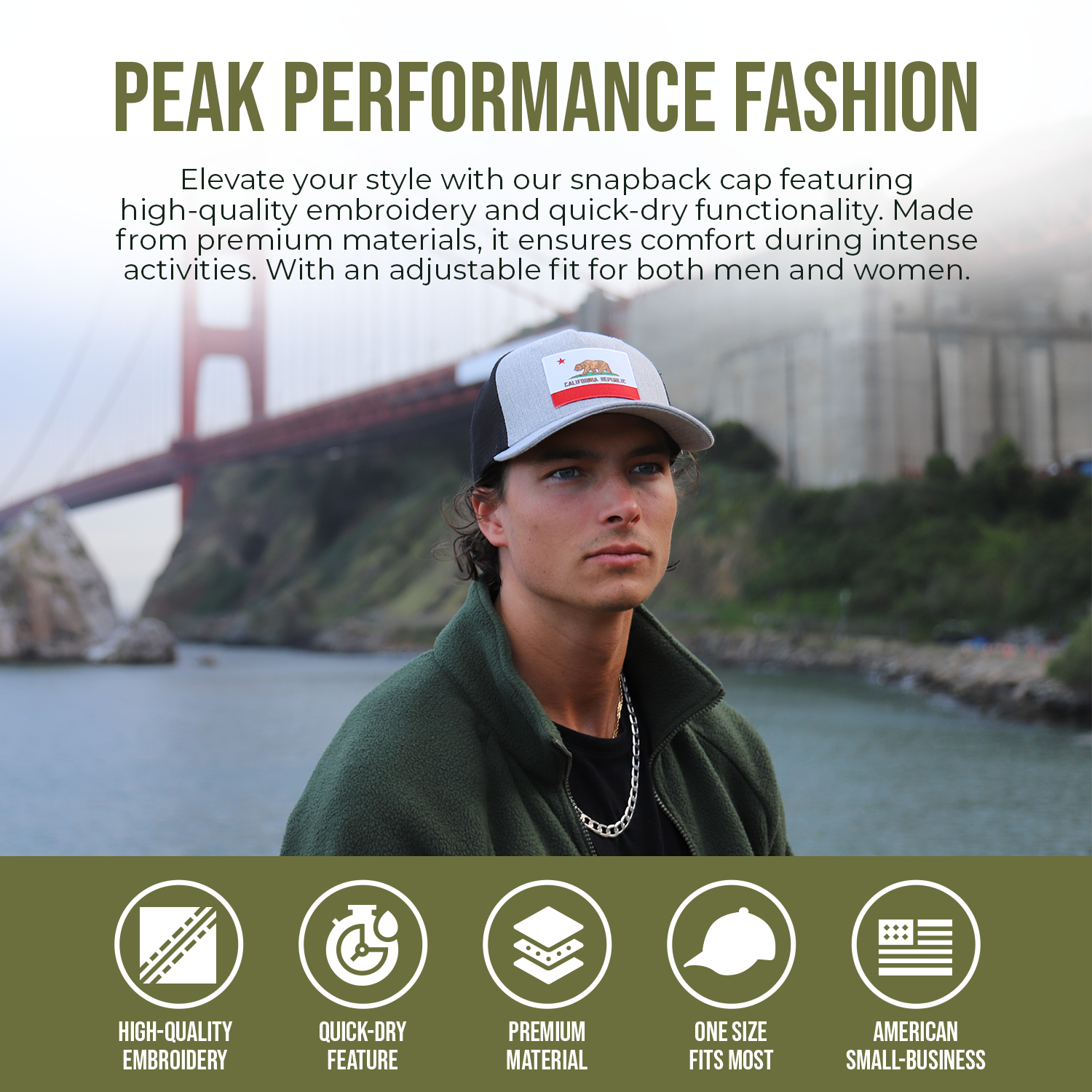 Peak Performance Fashion Banner California Flag Hat - Army Camo Trucker