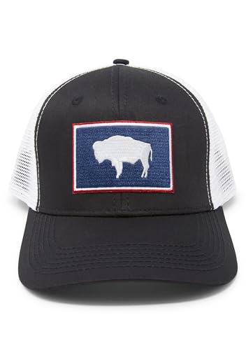 Wyoming Flag Trucker Baseball Snapback Hat (Black White) - International Tie