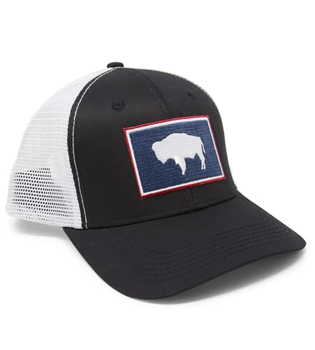 Wyoming Flag Trucker Baseball Snapback Hat (Black White) - International Tie