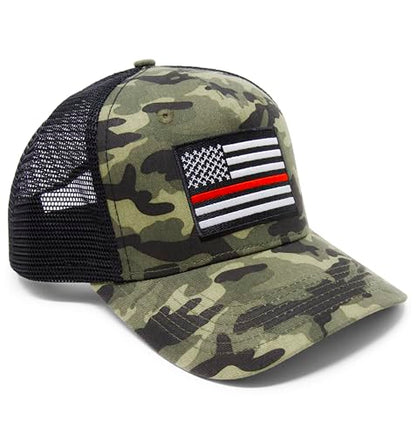 Thin Red Line American Flag Snapback Baseball Hat (Camouflage) - International Tie