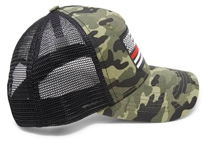 International Tie Grey Thin Red Line Hat for Men and Adjustable One Size Trucker Cap