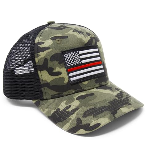 International Tie Grey Thin Red Line Hat for Men and Women – Adjustable One Size Trucker Cap, Baseball, Snapback.