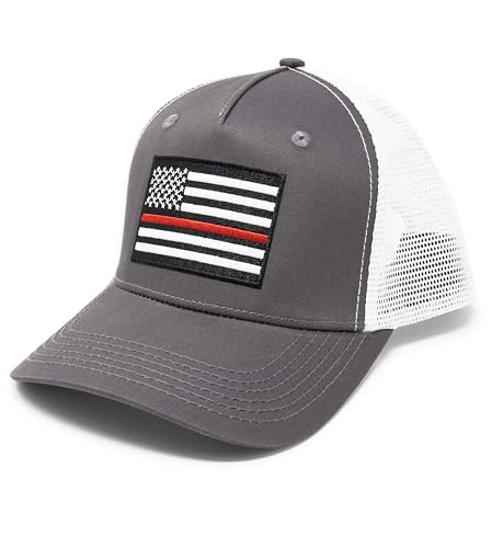 Thin Red Line American Flag Snapback Baseball Hat (Grey White) - International Tie