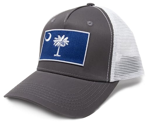 South Carolina Flag Trucker Baseball Snapback Hat (Grey White) - International Tie