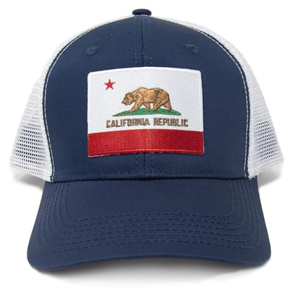 California  Flag Trucker Baseball Snapback Hat (Navy White) - International Tie