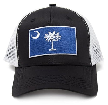 South Carolina Flag Trucker Baseball Snapback Hat (Black White) - International Tie