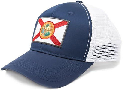 Floridal Flag Trucker Baseball Snapback Hat (Navy) - International Tie