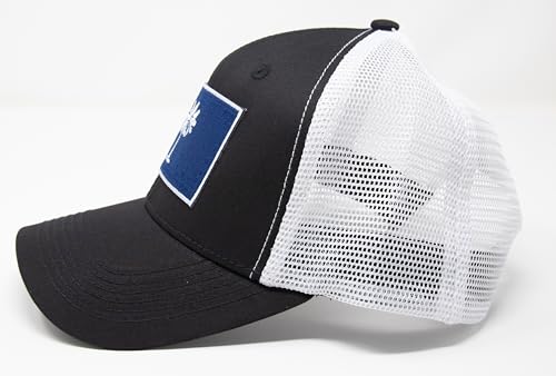 South Carolina Flag Trucker Baseball Snapback Hat (Black White) - International Tie