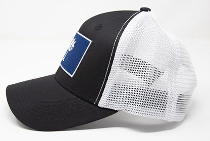 South Carolina Flag Trucker Baseball Snapback Hat (Black White) - International Tie