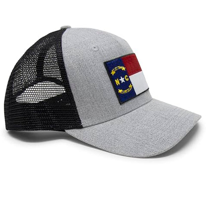 North Carolina Flag Trucker Baseball Snapback Hat (Grey Black) - International Tie