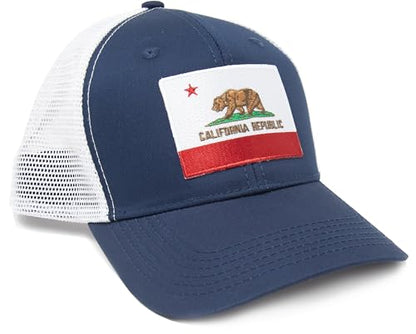 California  Flag Trucker Baseball Snapback Hat (Navy White) - International Tie