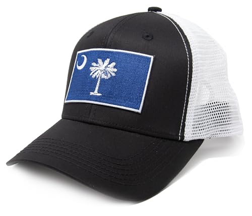 South Carolina Flag Trucker Baseball Snapback Hat (Black White) - International Tie