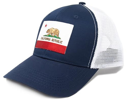 California  Flag Trucker Baseball Snapback Hat (Navy White) - International Tie