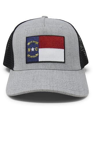 North Carolina Flag Trucker Baseball Snapback Hat (Grey Black) - International Tie