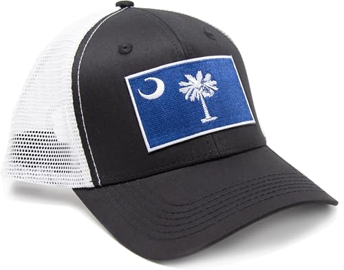 South Carolina Flag Trucker Baseball Snapback Hat (Black White) - International Tie