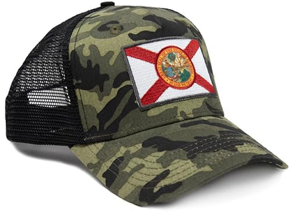 Florida Flag Trucker Baseball Snapback Hat (Camouflage) - International Tie