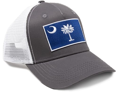 South Carolina Flag Trucker Baseball Snapback Hat (Grey White) - International Tie