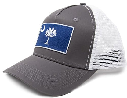 South Carolina Flag Trucker Baseball Snapback Hat (Grey White) - International Tie