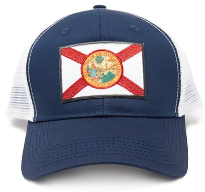 Floridal Flag Trucker Baseball Snapback Hat (Navy) - International Tie