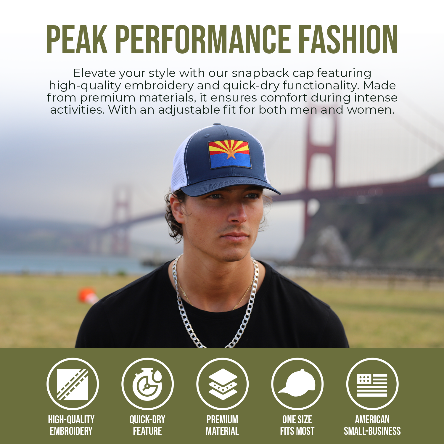 Peak Performance Fashion Banner Arizona Black Flag Hat