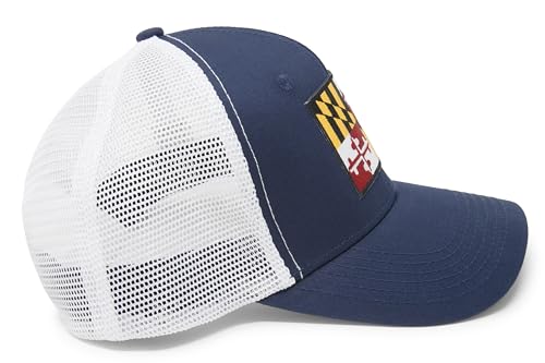 Maryland Flag Trucker Baseball Snapback Hat (Navy White) - International Tie