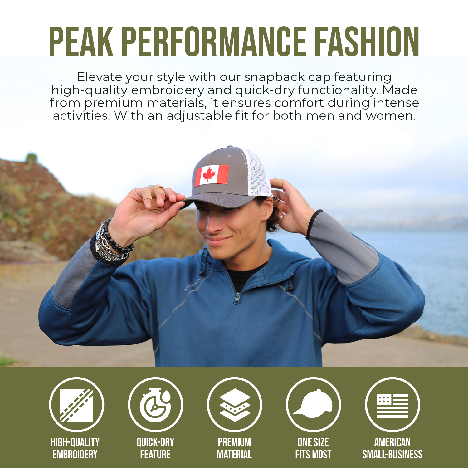 Peak Performance Fashion Banner Canada Snapback Trucker Flag Hat for Men