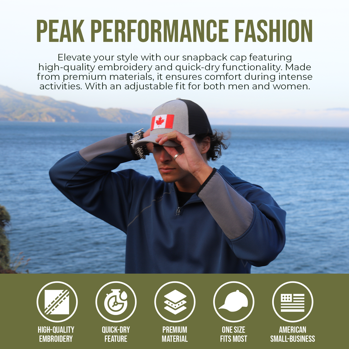 Peak Performance Fashion Banner Canada Flag Hat for Men