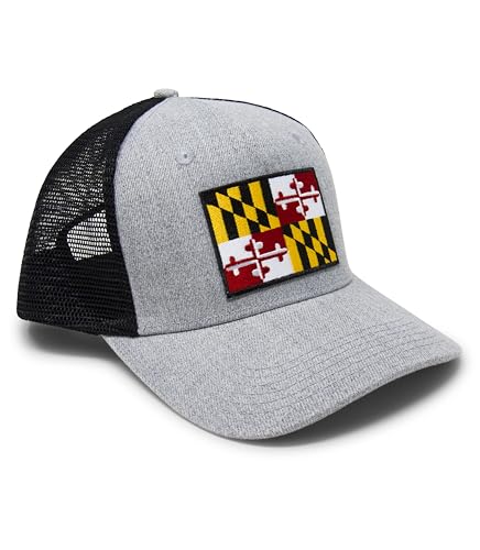 Maryland Flag Trucker Baseball Snapback Hat (Grey Black) - International Tie