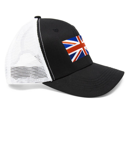 England Britain Flag Trucker Baseball Snapback Hat (Black White) - International Tie