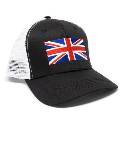 England Britain Flag Trucker Baseball Snapback Hat (Black White) - International Tie