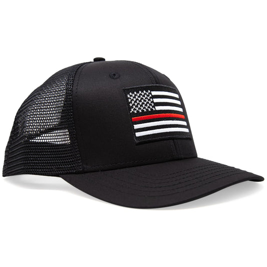 Thin Red Line American Flag Snapback Baseball Hat (All Black) - International Tie