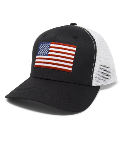 American Flag Trucker Baseball Snapback Hat (Black White) - International Tie