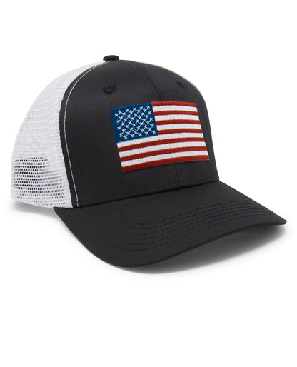 American Flag Trucker Baseball Snapback Hat (Black White) - International Tie