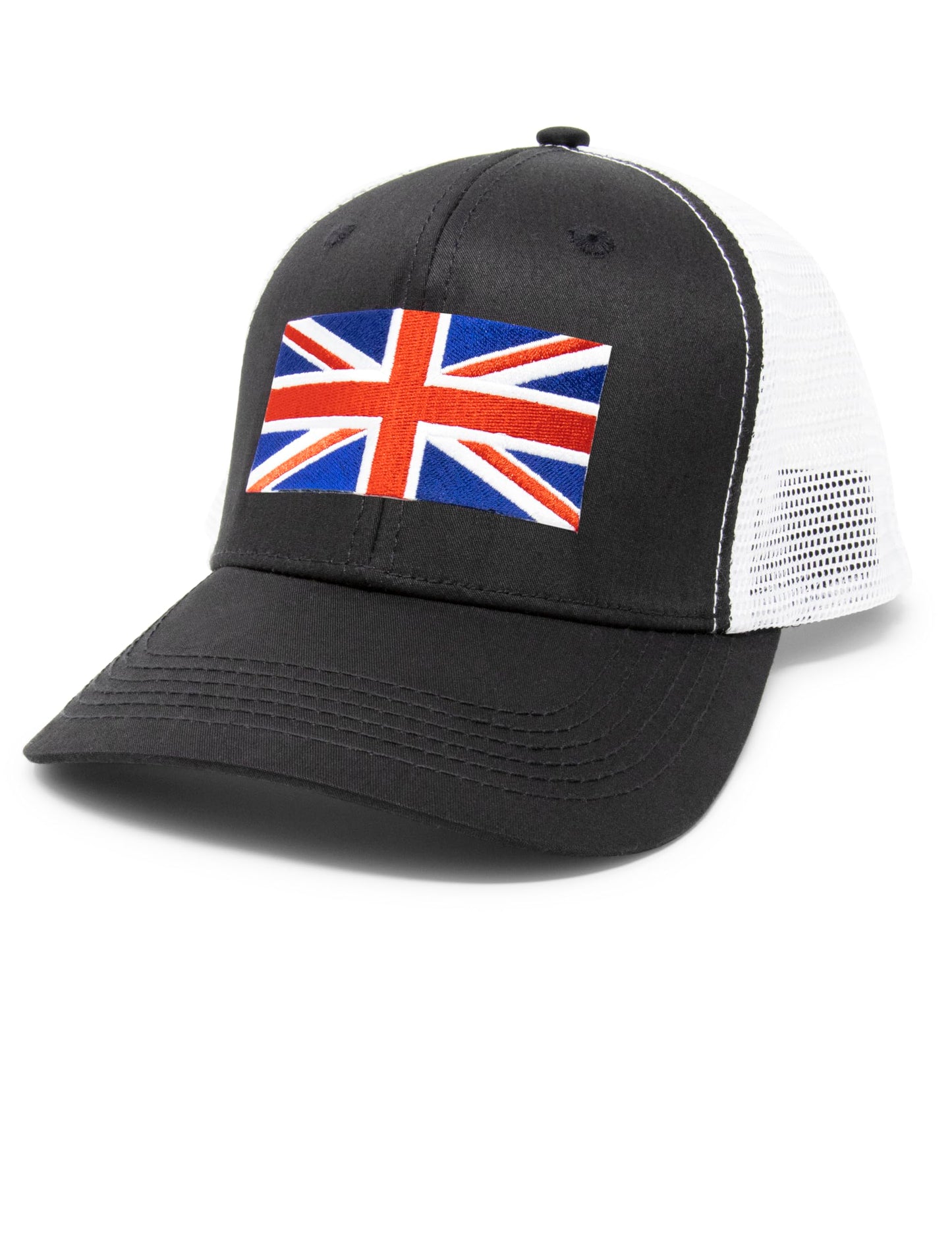 England Britain Flag Trucker Baseball Snapback Hat (Black White) - International Tie