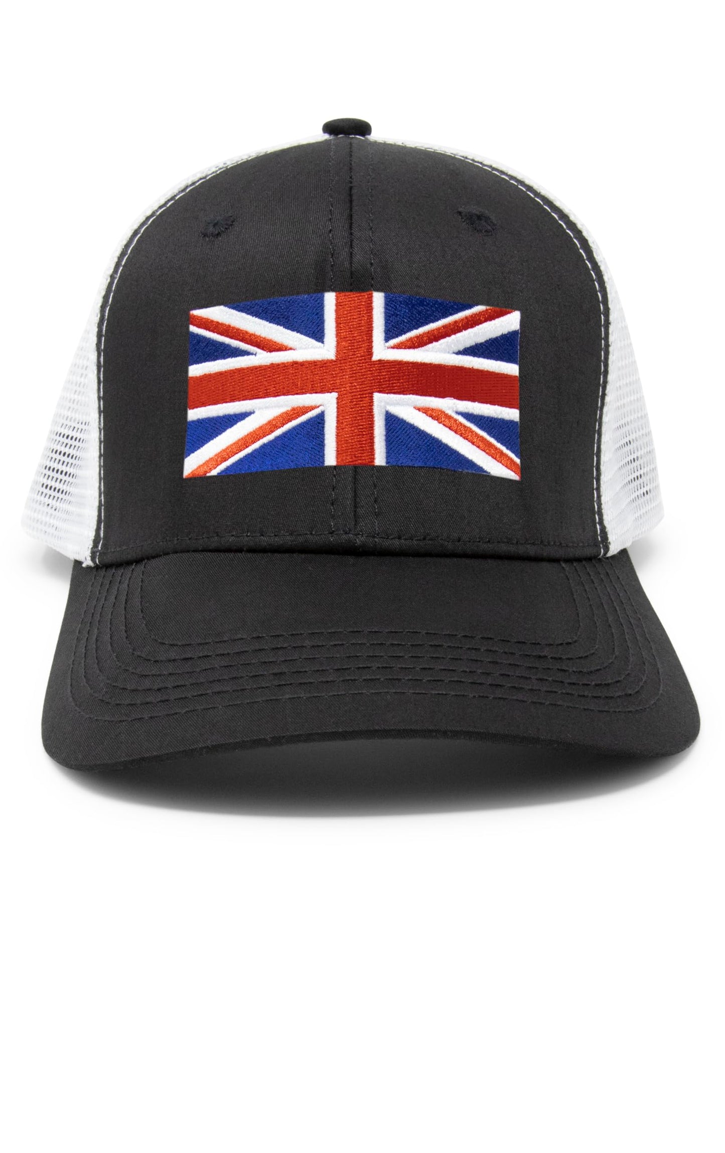 England Britain Flag Trucker Baseball Snapback Hat (Black White) - International Tie