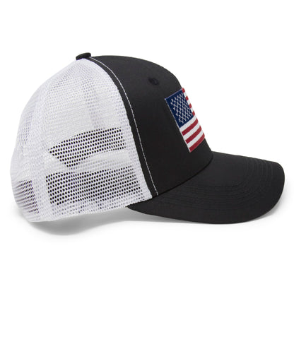 American Flag Trucker Baseball Snapback Hat (Black White) - International Tie