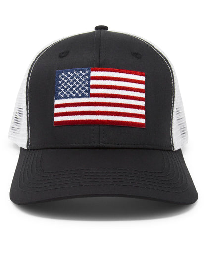 American Flag Trucker Baseball Snapback Hat (Black White) - International Tie