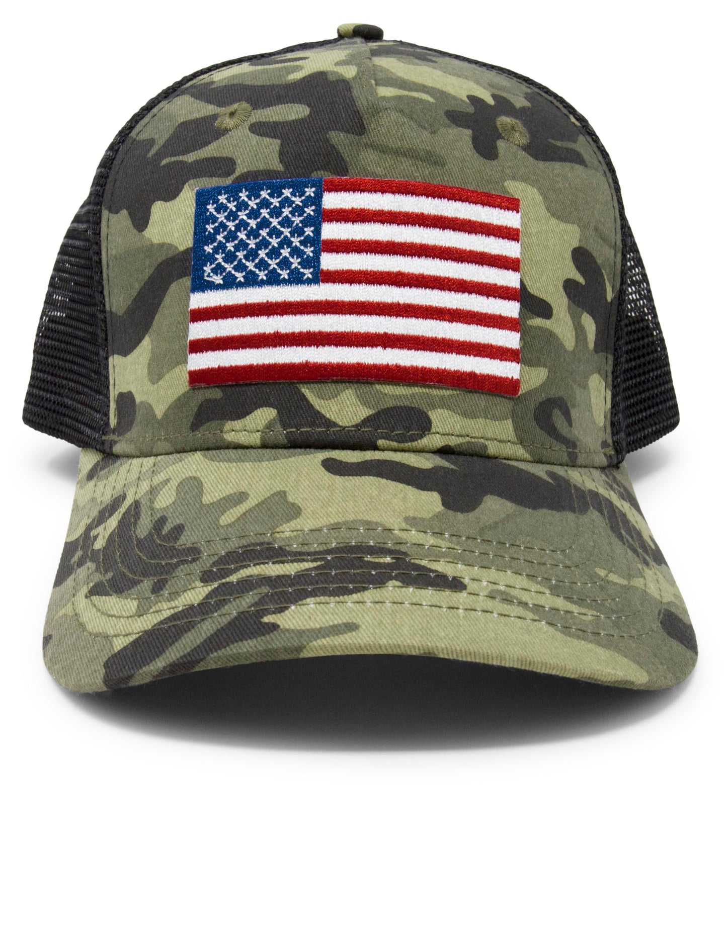 American Flag Trucker Baseball Snapback Hat (Camouflage) - International Tie