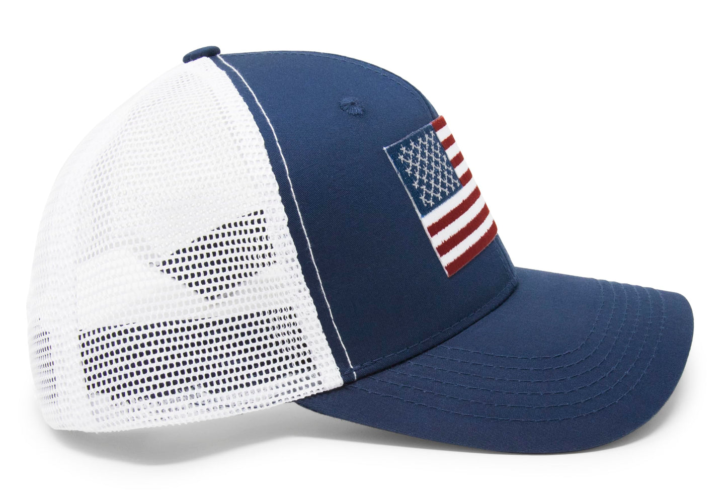 American Flag Trucker Baseball Snapback Hat (Navy White) - International Tie