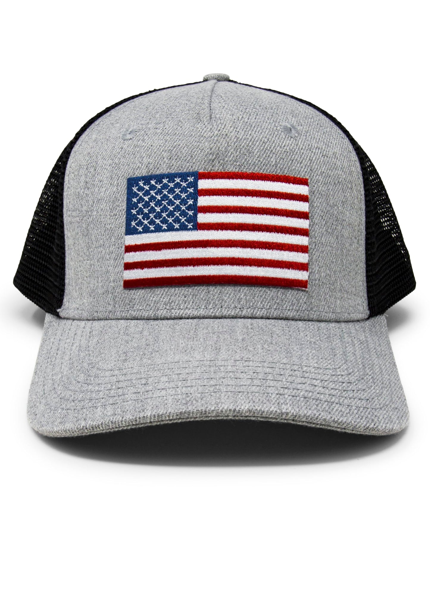 American Flag Trucker Baseball Snapback Hat (Grey Black) - International Tie