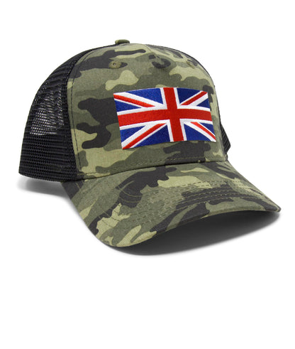 England Britain Flag Trucker Baseball Snapback Hat (Camouflage) - International Tie