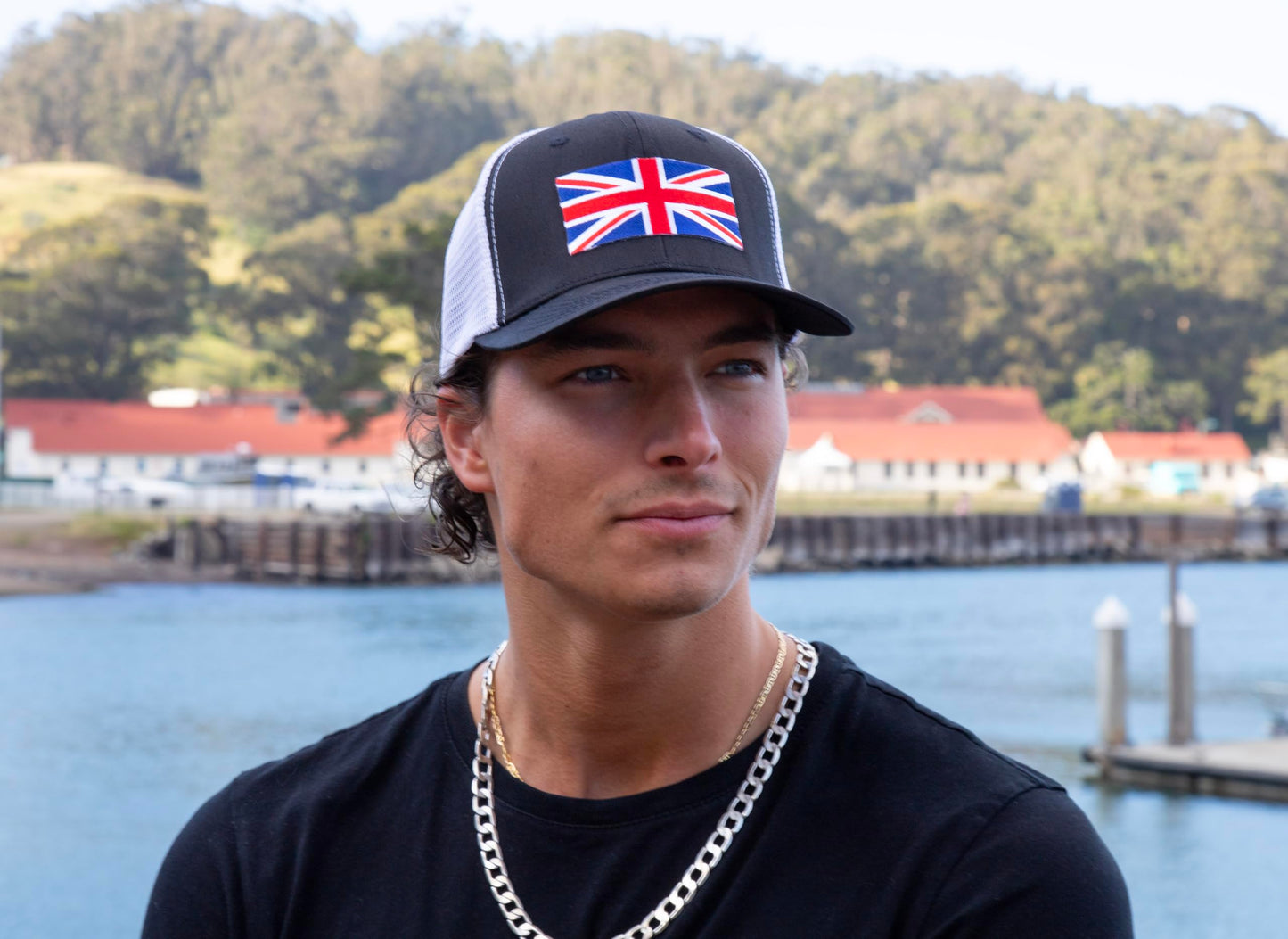 England Britain Flag Trucker Baseball Snapback Hat (Black White) - International Tie