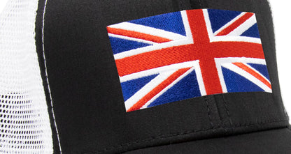 England Britain Flag Trucker Baseball Snapback Hat (Black White) - International Tie