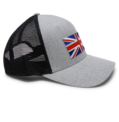 England Britain Flag Trucker Baseball Snapback Hat (Grey Black) - International Tie