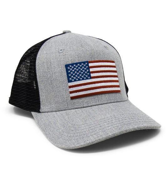 American Flag Trucker Baseball Snapback Hat (Grey Black) - International Tie