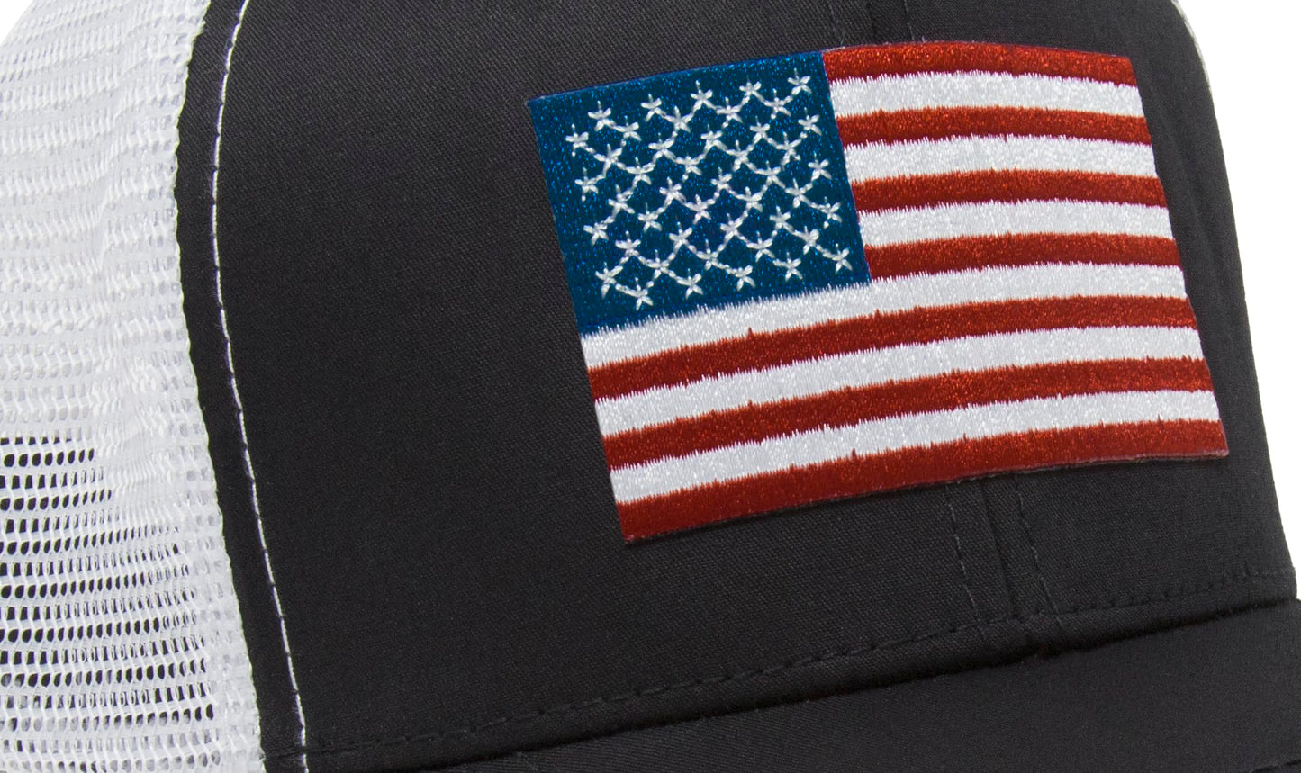 American Flag Trucker Baseball Snapback Hat (Black White) - International Tie