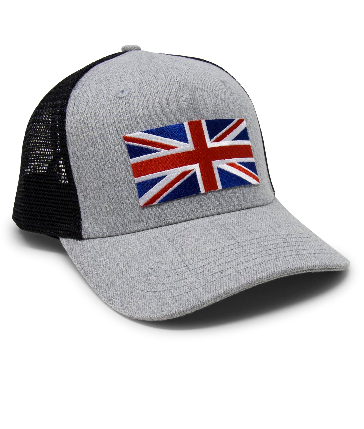 England Britain Flag Trucker Baseball Snapback Hat (Grey Black) - International Tie