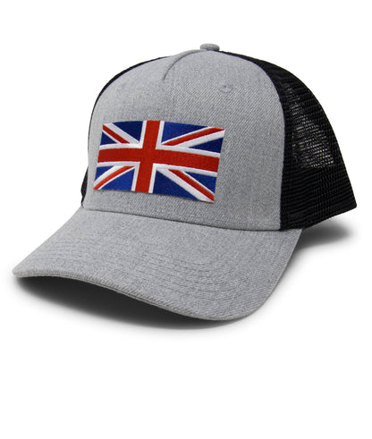 England Britain Flag Trucker Baseball Snapback Hat (Grey Black) - International Tie