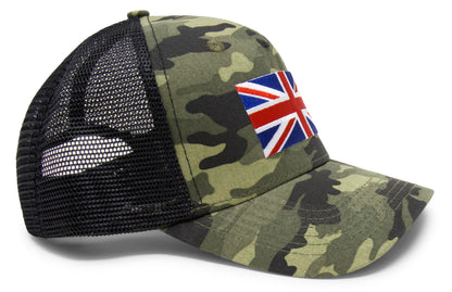 England Britain Flag Trucker Baseball Snapback Hat (Camouflage) - International Tie