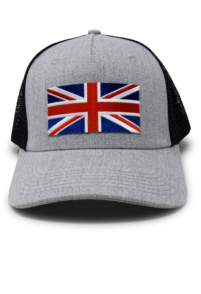 England Britain Flag Trucker Baseball Snapback Hat (Grey Black) - International Tie